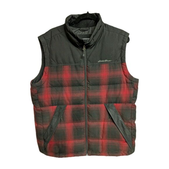 Eddie Bauer Other - Eddie Bauer Puffer Vest Men's Large Red Black Plaid Goose Down EB 650 Full Zip
